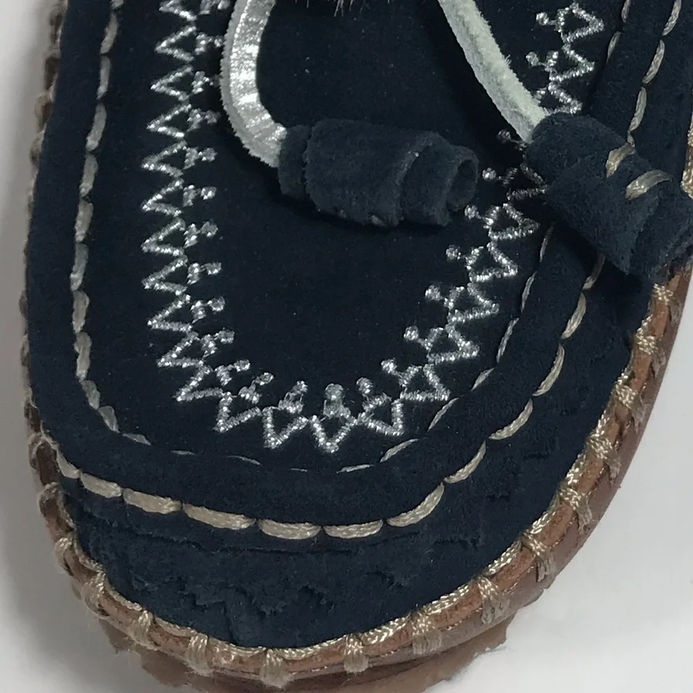 Lands' End Dark Navy Blue Slip On Embroidered Slippers Size 8 - Picture 7 of 12